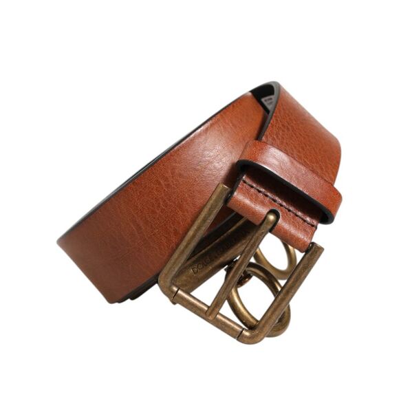 Dolce & Gabbana Brown Leather Side Rings Brass Buckle Men's Belt